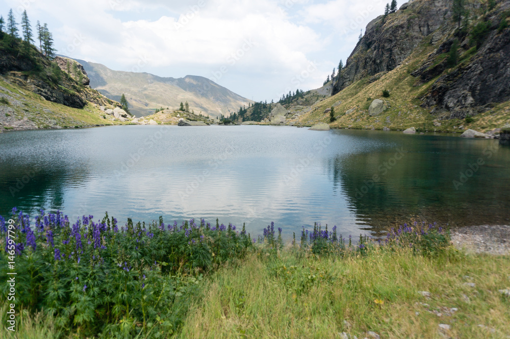 Romantic mountain lake in Alps