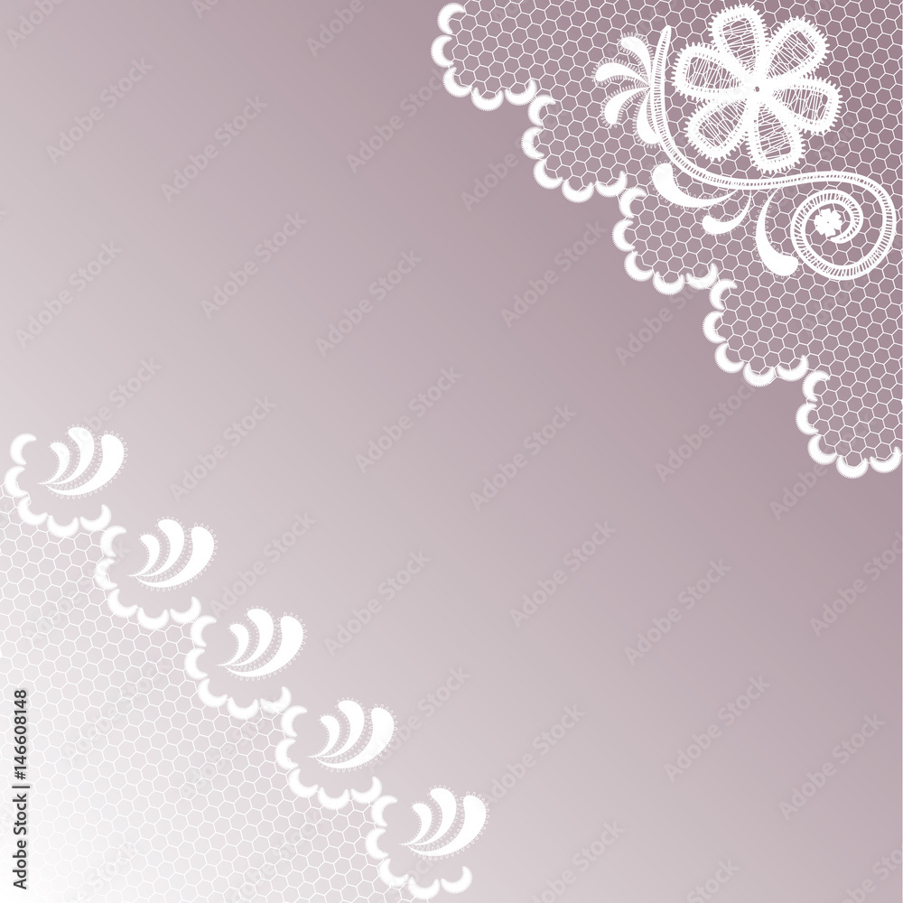 Abstract lace frame of white flowers on a lilac background Abstract lace frame of white flowers on a lilac background