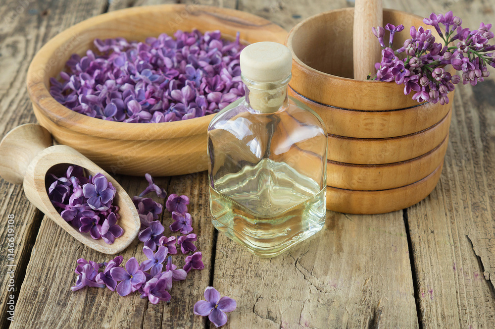 Massage and spa products with lilac flowers
