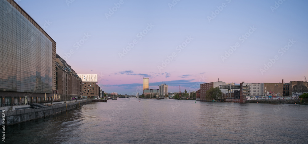 Berlin skyline -  river spree panorama, sunset sky