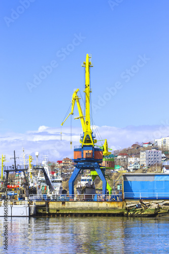 Crane in seaport in Avacha bay on Kamchatka.