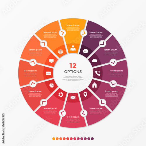 Circle chart infographic template with 12 options