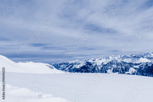 Alpine Alps mountain landscape. Panorama of Snow Mountain
