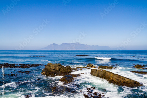 Hazy view of Table Mountain from Robben Island