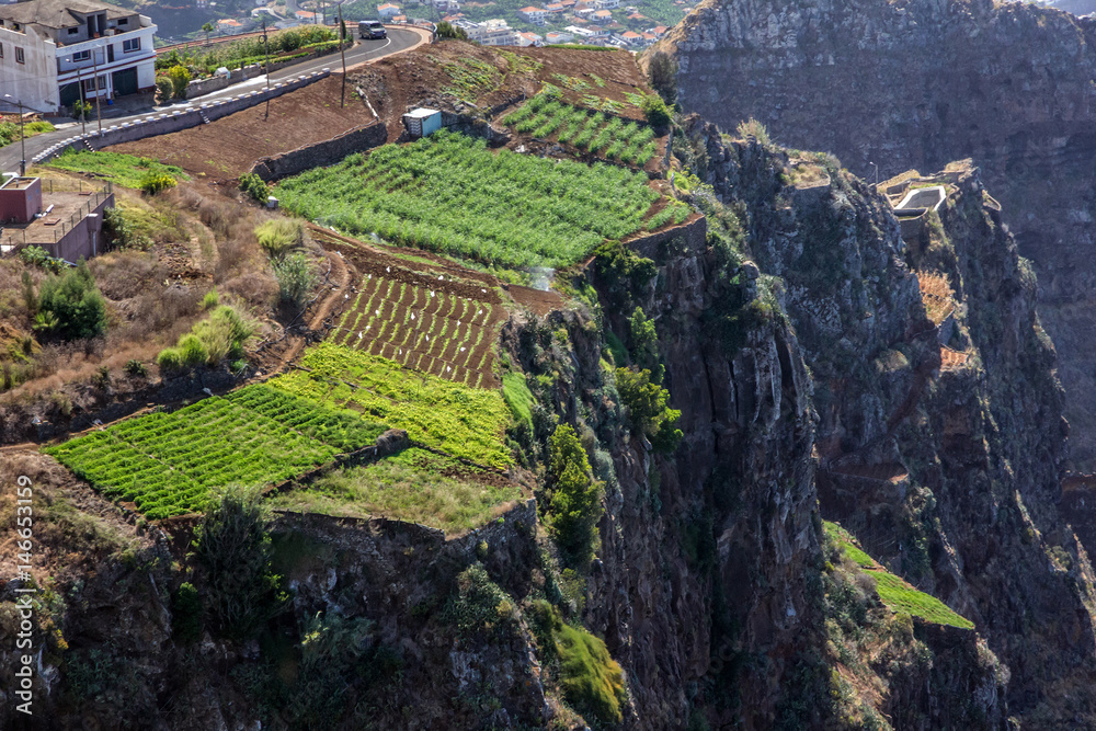 Madeira island, Portugal. Landscape on the Southern Coast, Cabo Girao, Atlantic Ocean and Funchal.