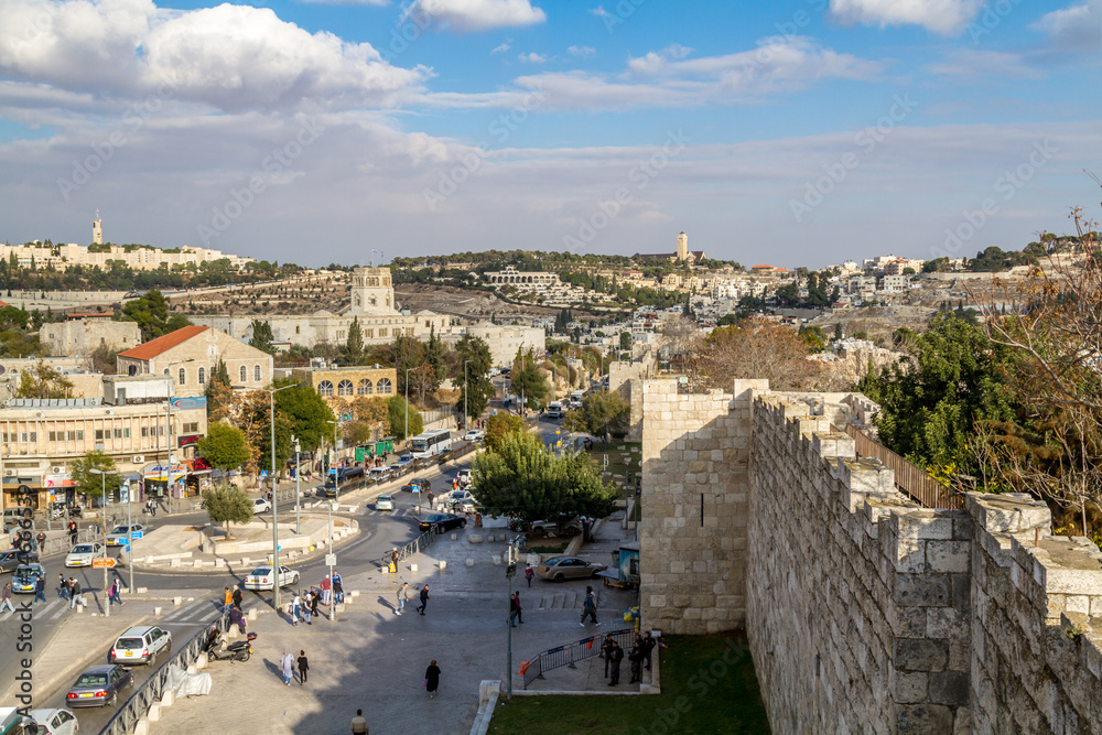 View from wall of the Old City of Jerusalem, Israel