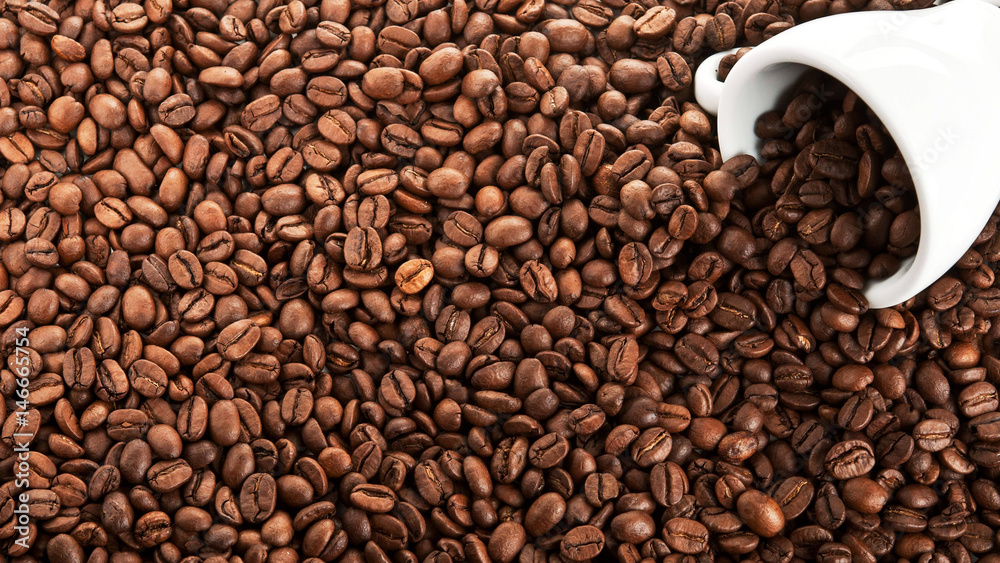 texture of coffee beans with white Cup texture of coffee beans with white Cup