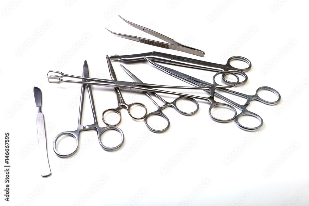 Fototapeta premium Medical and surgery instruments isolated on white background