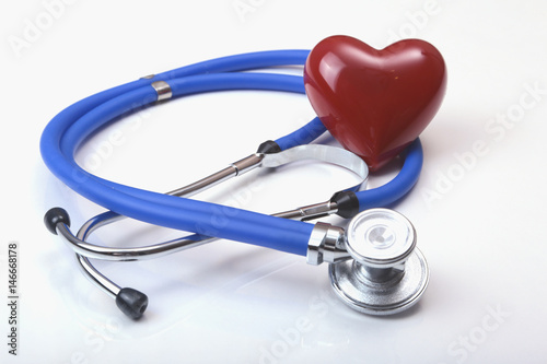 RX prescription, Red heart and a stethoscope isolated on white background
