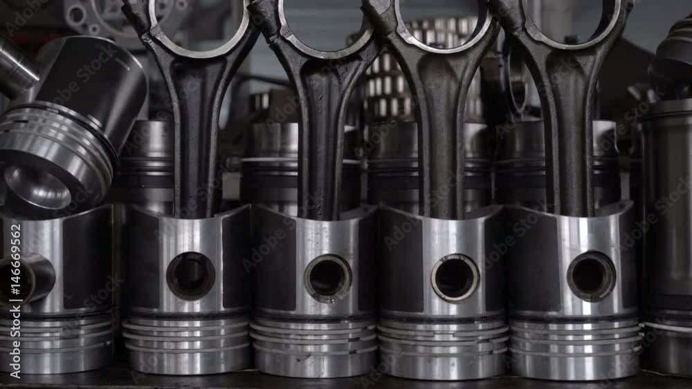 Pistons of the engine with connecting rods. Spare parts for diesel engine.