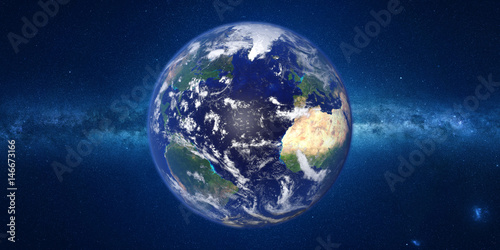 planet Earth in front of the Milky Way galaxy, stylized 3d render