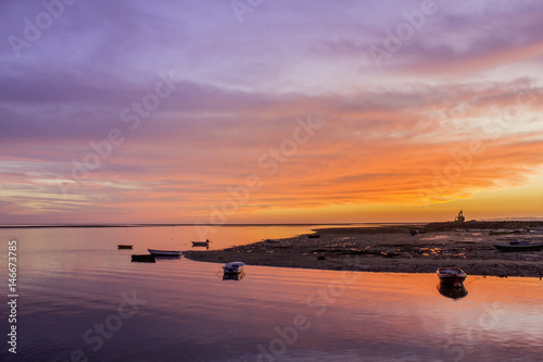 Ria Formosa wetlands natural conservation region landscape, sunset view from Olhao port. Algarve. photo