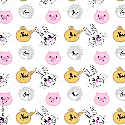 The pattern of muzzles rabbit, dog, pig, children's textiles, printing