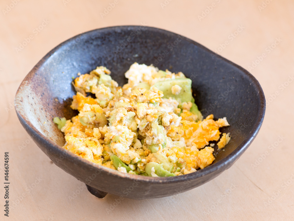Japanese cuisine, avocado and scrambled egg salad Japanese cuisine, avocado and scrambled egg salad