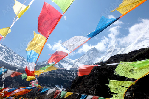 Magic flags among the trail to The Milk Lake at Yading Nature Reserved, China