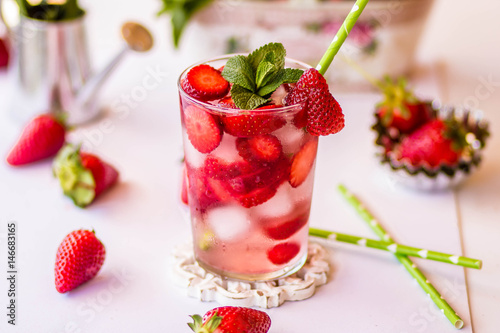 Wallpaper Mural Homemade strawberry lemonade with mint on a white background Torontodigital.ca
