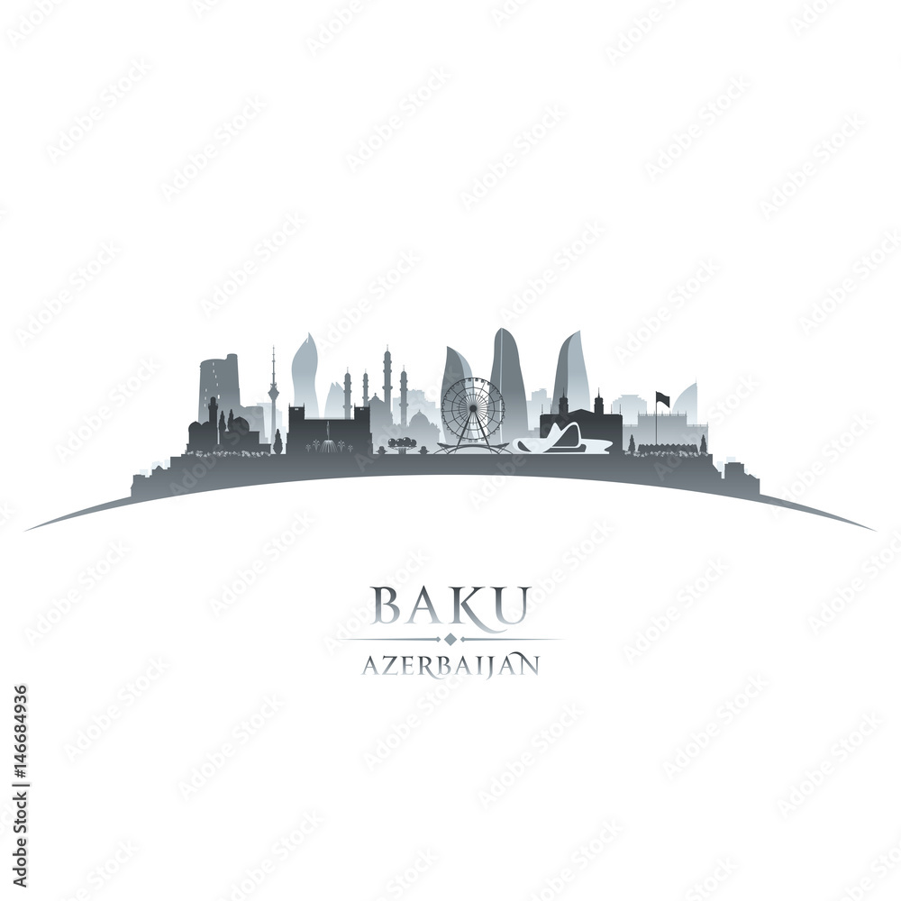 Baku Azerbaijan city skyline silhouette white background