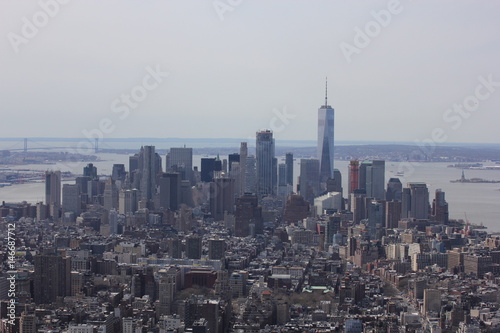View at One World Trade Center and New York Downtown