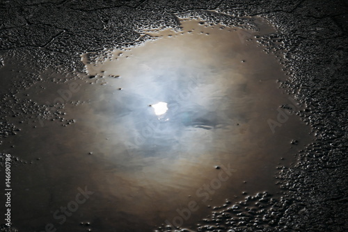 Amazing Sky Reflection in Waterpuddle abstract background bokeh light blobs abstract background with copy space for text or image photo