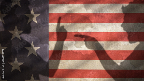 Two Angry Men Shadow Screaming at Each Other. Usa Flag Background.