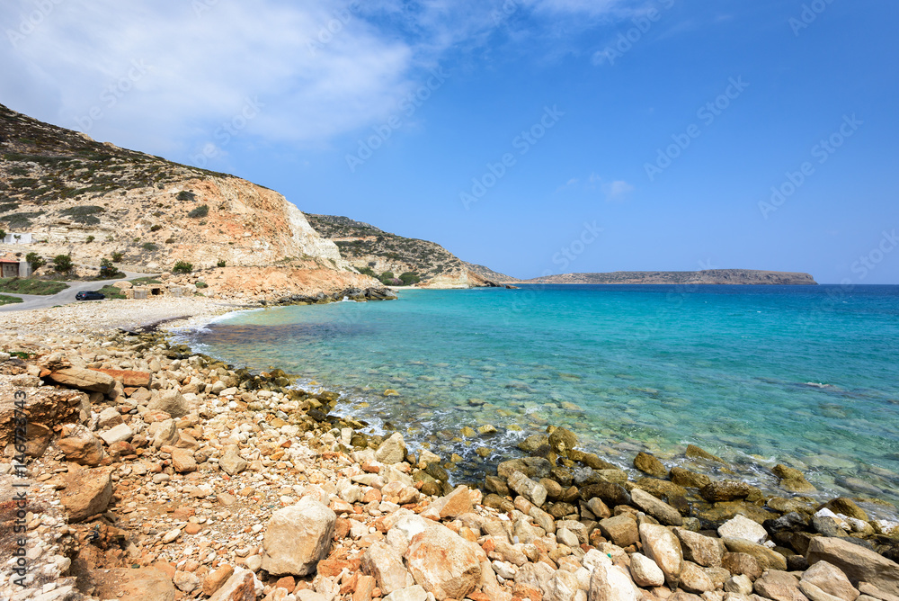 Lagoon with clear blue water at Crete island near Sitia town, Greece. Lagoon with clear blue water at Crete island near Sitia town, Greece.