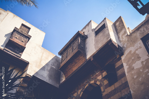 cairo, egypt, april 15, 2017: view of old building at bayt al-suhaymi in muizz street photo