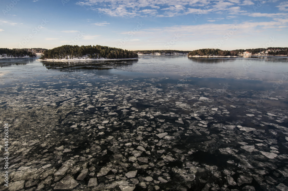 Baltic Sea. Swedish coast. Winter seascape with islands.