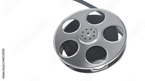 Film reel isolated on white background. Closeup with area for a text. 3d illustration