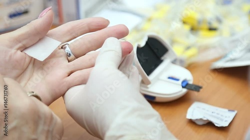 Express diagnostics of glucose and cholesterol. Blood test.