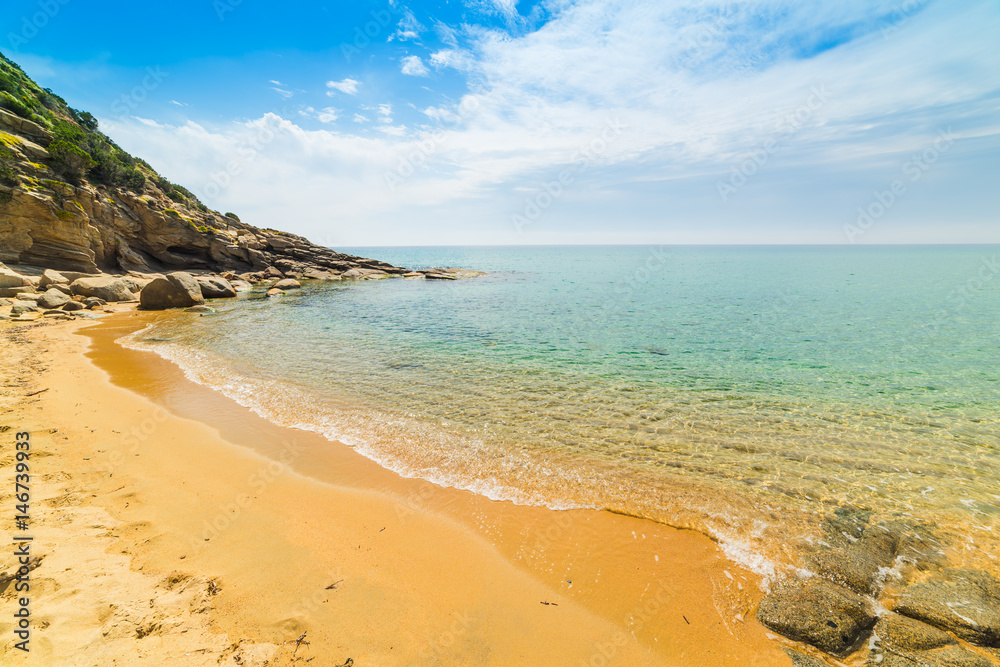 Fototapeta premium Golden shore in Solanas beach