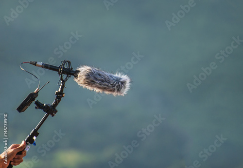 Sound recorder microphone, boom mic and headphones