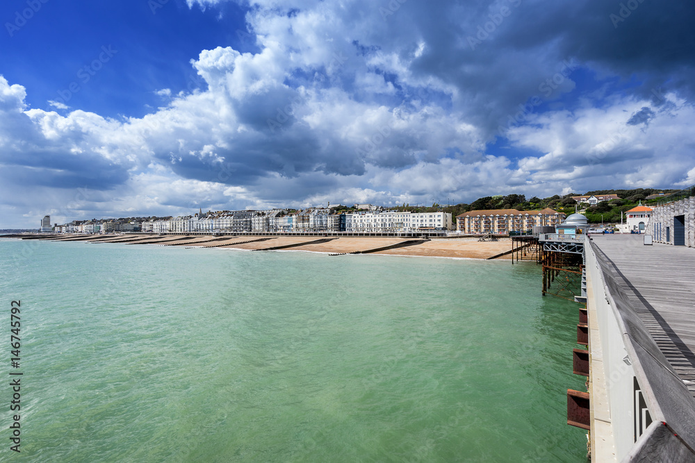 Hastings beach and Grand Parade in Sussex on the south coast of England