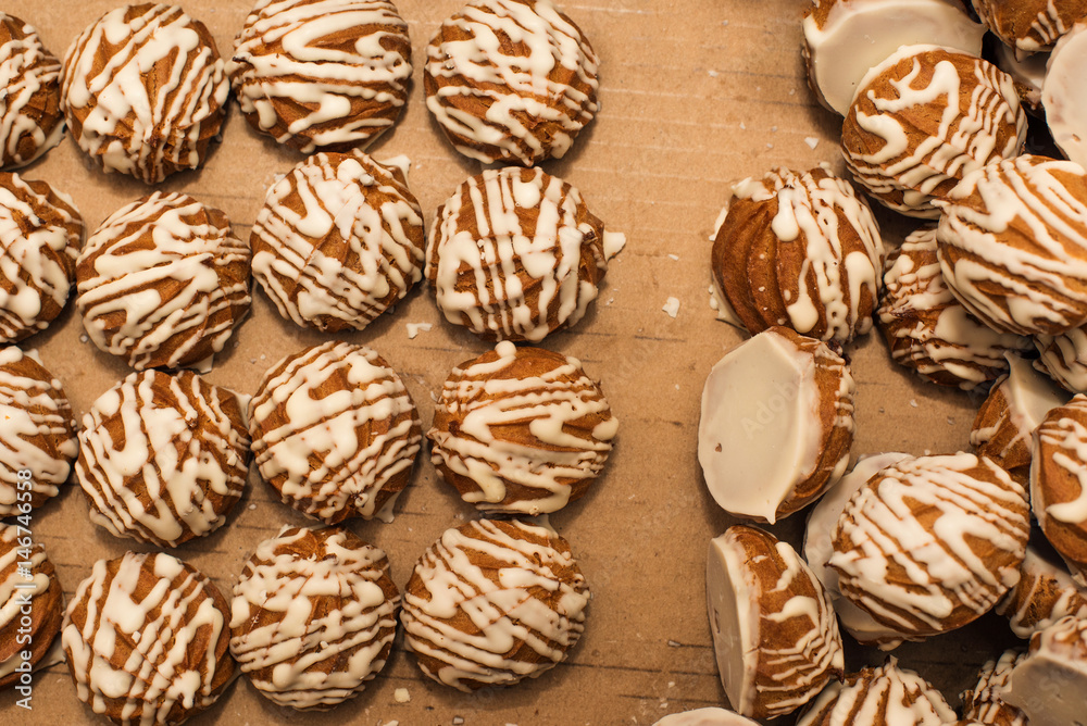 Welded profiteroles with white chocolate top Welded profiteroles with white chocolate top