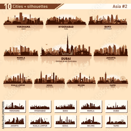 City skyline set 10 vector silhouettes of Asia #2