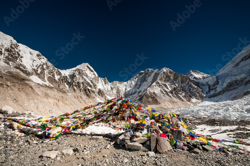 Buddhist praying flags in Everest base camp