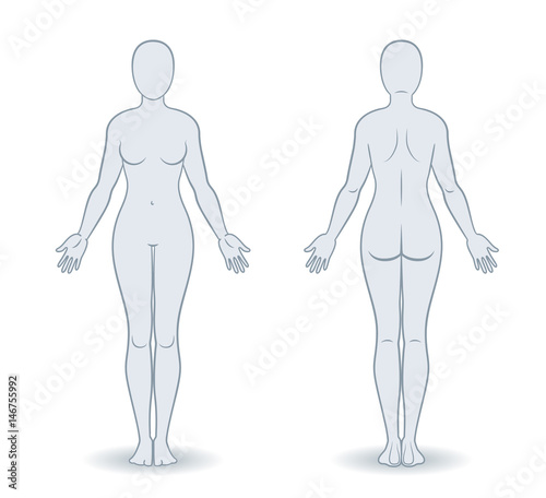 Vector silhouettes of woman front and back view photo