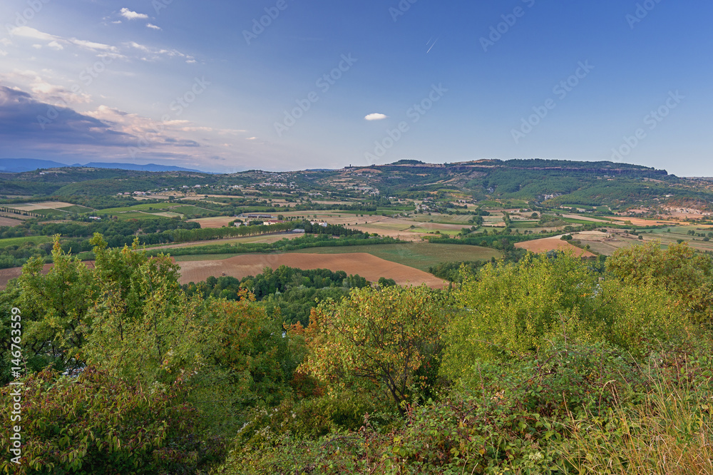 Panorama of a valley in the Ardeche with in the background the mountains of the Ardeche
