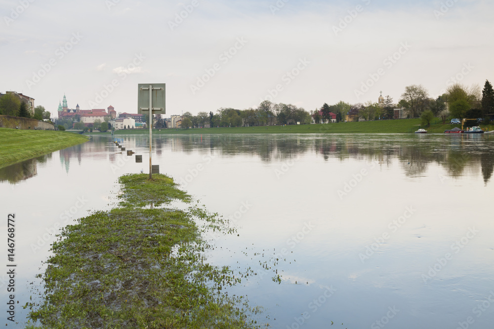 Poland, Krakow, Flooded River Bank