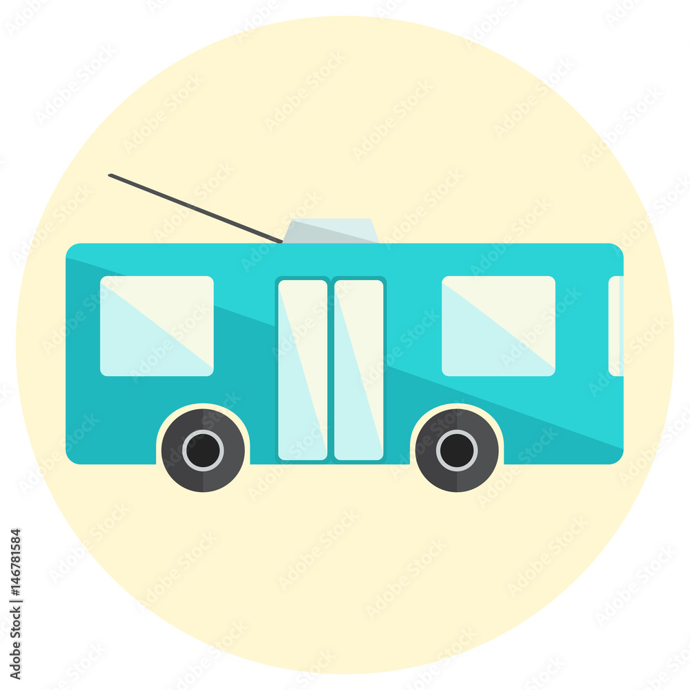 Cute little flat trolley bus icon, bright blue trolleybus icon, ecological city transport Cute little flat trolley bus icon, bright blue trolleybus icon, ecological city transport