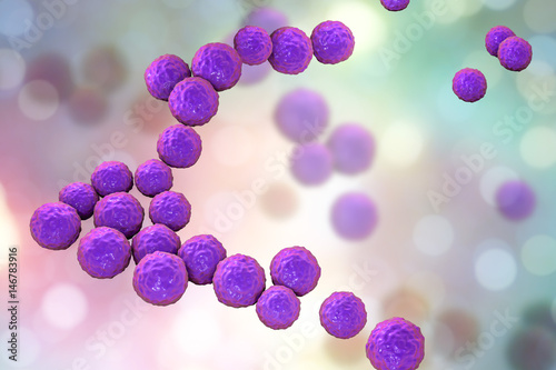 Bacteria Enterococcus, 3D illustration. Gram-positive cocci which cause infant endocarditis and other infections photo