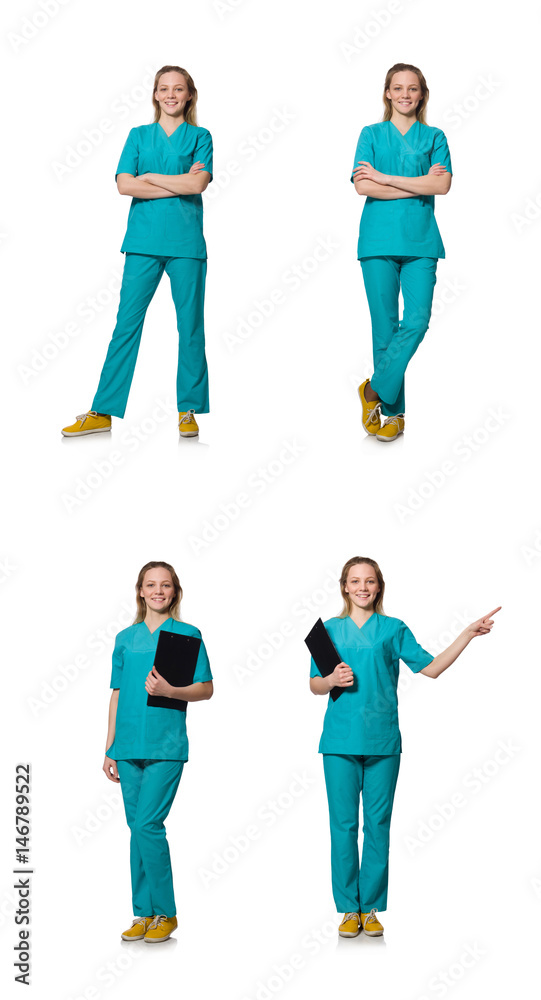Fototapeta premium Young doctor isolated on the white