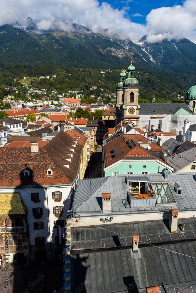 Beautiful view from tower in city center of Innsbruck, Austria