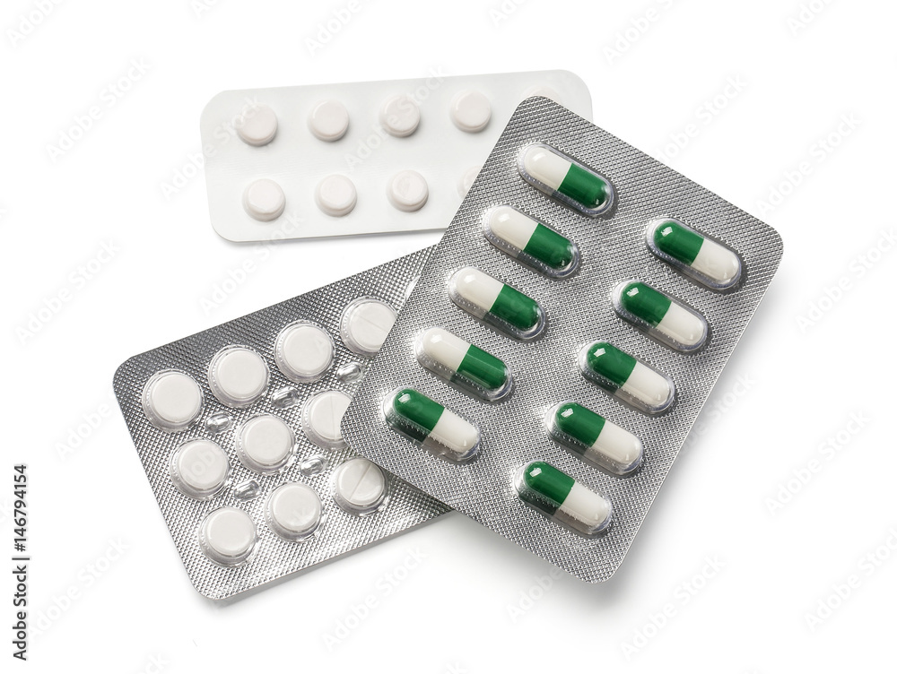 Tablets in strip isolated on white Tablets in strip isolated on white