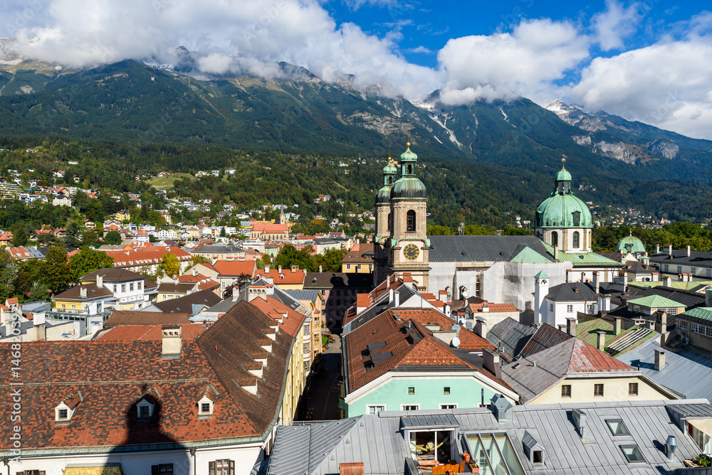 Beautiful view from tower in city center of Innsbruck, Austria