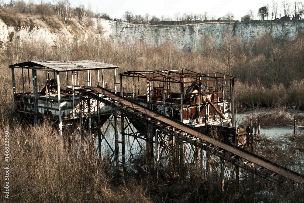 Old abandoned quarry, rusty ramp