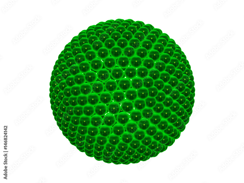 abstract sphere object made of small green spheres isolated on white background abstract sphere object made of small green spheres isolated on white background