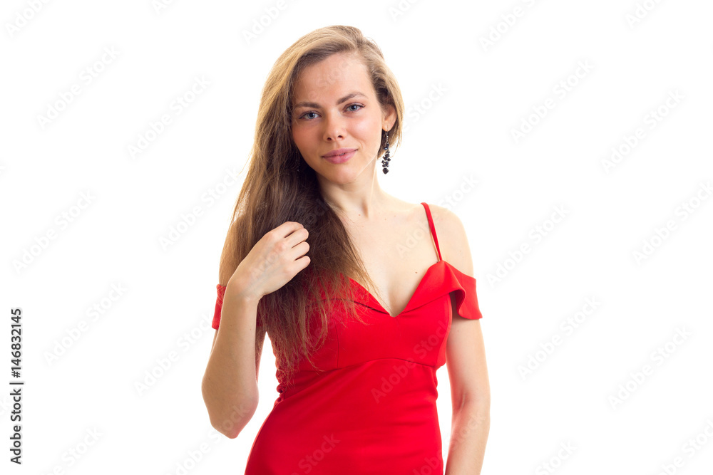 Young woman in red dress