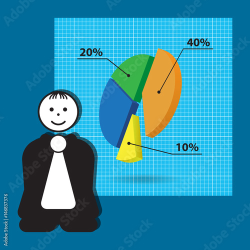 cartoon teacher - business presentation with chart