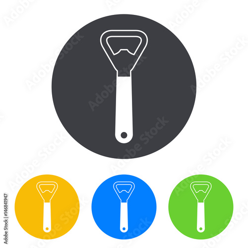 Icono plano abrebotellas lineal en circulo varios colores