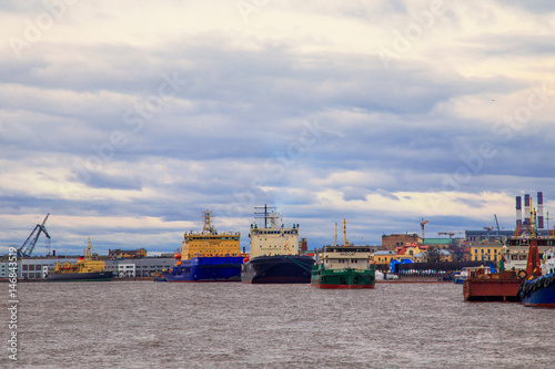 Festival of icebreakers on the Neva River.